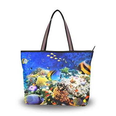 Imagem de My Daily Bolsa de ombro feminina linda bolsa de mão coral peixe debaixo d'água, Multi, Large
