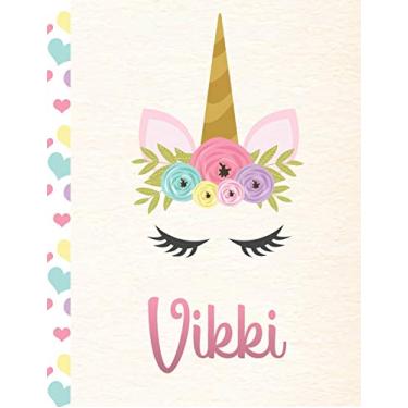 Imagem de Vikki: Personalized Unicorn Primary Handwriting Notebook For Girls With Pink Name - Dotted Midline Handwriting Practice Paper - Kindergarten to Early ... - Grades K-2 Composition School Exercise Book