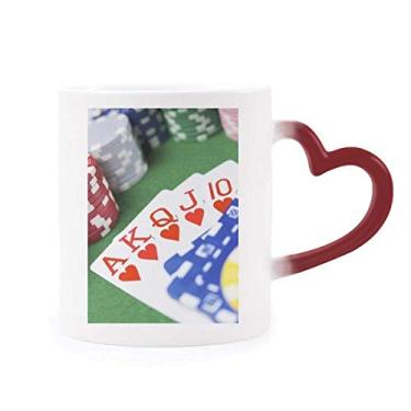 Imagem de Flush Hearts Caneca sensível ao calor para jogos de pôquer com foto vermelha que muda de cor