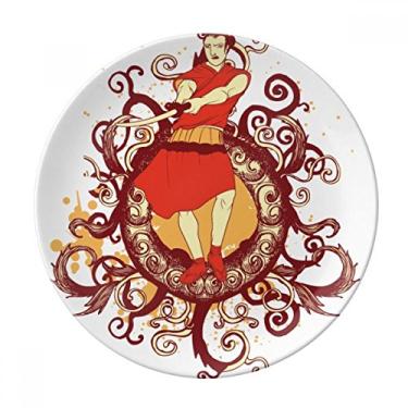 Imagem de Prato de ilustração de espada Samurai vermelha japonesa decorativa de porcelana Salver louças de jantar
