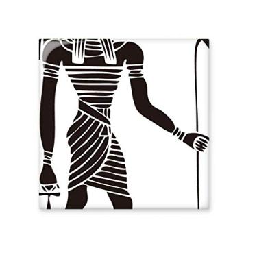 Imagem de Azulejo de cerâmica Anúbis Totem Fresco do Antigo Egito Decalque brilhante Pedra adornada tijolo vitrificado