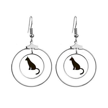 Imagem de Brinco de gato preto bonito com desenho de animal pendurado argola joia círculo gota