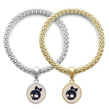 Imagem de DIYthinker Adorável pingente de crânios de Halloween Lover pulseira pingente joia presente de casal