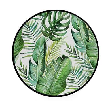 Imagem de Tapete de área redondo para engatinhar, verde, tropical, folhas de palmeira e samambaia, decoração de casa, tapete de banheiro, tapete antiderrapante, tapete macio, diâmetro 92 cm