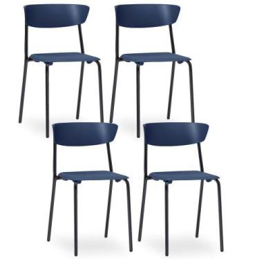Imagem de Kit 04 Cadeiras Fixa Base Preta Empilhável Bit Azul Marinho - Lyam Dec