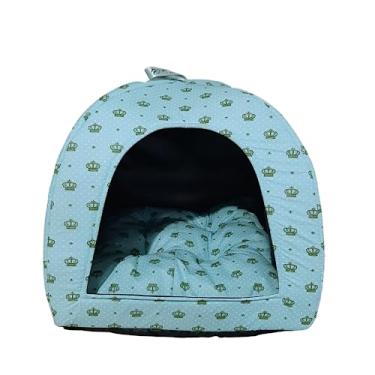 Imagem de Cama Pet 2x1 Casinha Cabana Toca Iglu Almofada Cães Gato G coroa:verde (Verde)