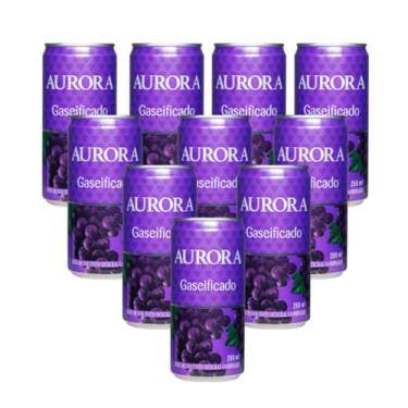Imagem de Kit 10 Suco De Uva Tinto Gaseificado 100% Suco Aurora 269 Ml Lata Refrigerante Natural e Saudável
