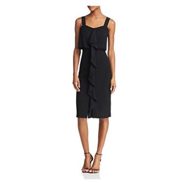 Imagem de Adrianna Papell Vestido midi drapeado em cascata com crepe texturizado, Preto, 16