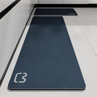 Imagem de Heavyoff Tapete de cozinha Tapetes de corredor absorventes laváveis Tapete antiderrapante macio confortável para pia frontal, corredor, capacho azul marinho, 45,72 x 71,12 cm