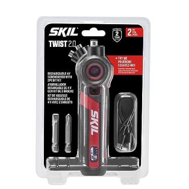 Imagem de SKIL Chave de fenda Twist 2.0 recarregável de 4 V com cabeça giratória, configuração de torque, cabo de carregamento USB-C e conjunto de 2 bits SD5619-01