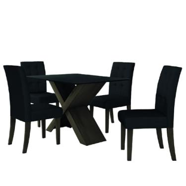 Imagem de Conjunto De Mesa Para Sala de Jantar Preto Dubai 1,35m MDF com 4 Cadeiras Castanho/Preto