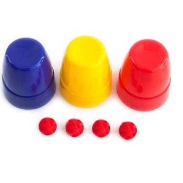 Imagem de SUMAG Três copos e bolas de plástico para truques de mágica aparecendo/desaparecem de perto Gimmick Comédia Kids Magic (pequeno - multicolorido)