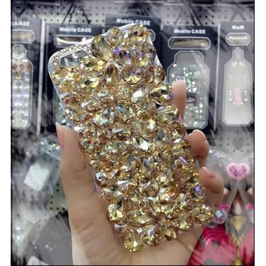 Imagem de HFICY Capa de telefone feminina com 2 peças de película de vidro, capa protetora feminina transparente macia com diamantes brilhantes para mulheres (ouro, para Alcatel TCL A3X A600DL)