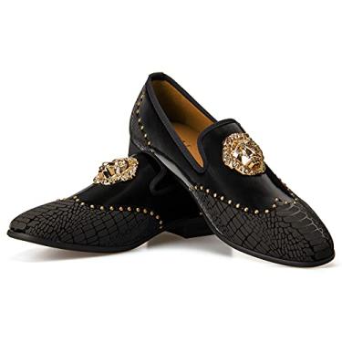 Imagem de JITAI Sapatos masculinos de luxo mocassins pretos de couro sapatos casuais masculinos marca confortável, Preto/13, 10