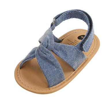 Imagem de Sandálias infantis para bebês sapatos sociais de cor sólida com gancho ajustável de lona infantil chinelos leves para uso interno e externo, Azul marino, 0-6 Meses