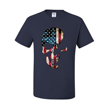 Imagem de Camiseta masculina Skull Americana Patriotic 4th of July Stars and Stripes, Azul-marinho, M