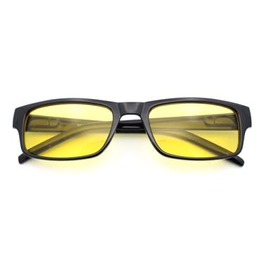 Imagem de Óculos de sol masculinos com armação de plástico retangular com lentes coloridas de ajuste confortável para o rosto pequeno, Amarelo, One Size