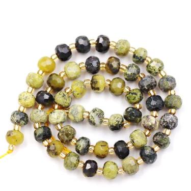 Imagem de Malahill Contas de pedra natural por atacado para fabricação de colares de pulseiras, vendidas por saco, 5 fios e um rolo de cordão dentro, rondelle facetado, amarelo, turquesa, 8 mm