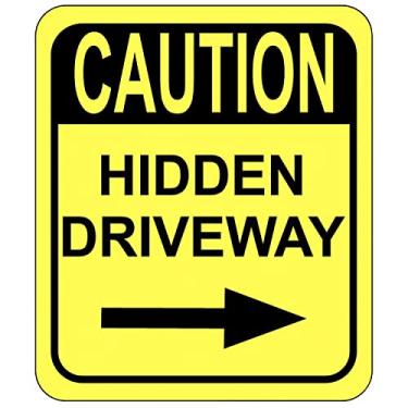 Imagem de Caution Hidden Driveway – Seta para a direita – Placas de rua – Placa de exterior – Sinalização de trânsito – Marcadores de entrada de automóveis – Placa de entrada privada – Placas de desaceleração – 21,5 x 25,4 cm