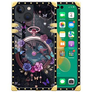 Imagem de Capa para iPhone 14, Relógio de flores quadradas macias de TPU para iPhone 14, Capa de decoração de metal para iPhone 14 para Apple iPhone 14 6,1 polegadas Relógio de flor