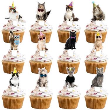 Imagem de 24ps Cat Dessert Cupcake Topper Pick for Cute Lovely Cat Theme Decorations Pet animal Happy Birthday Party Baking Wrapping Decor Supplies
