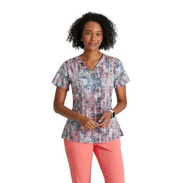 Imagem de BARCO Uma blusa de uniforme médico estampada para mulheres - blusa médica com decote em V, tecido ecológico, camiseta feminina elástica em 4 direções, Brilho de verão, PP