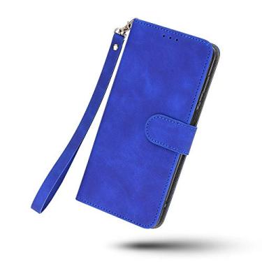 Imagem de MZCHENYI Capa de telefone carteira para BlackBerry DTEK70, com suporte para cartão, suporte e alça de pulso, capa de telefone magnética de couro premium resistente a arranhões azul