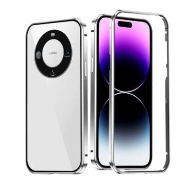 Imagem de Wousunly Compatível com Huawei Mate 60 Pro, capa dupla face de vidro espelhada, preta, capa para celular Huawei Mate 60 Pro, adsorção magnética, à prova de choque, capa fina de luxo (prata)