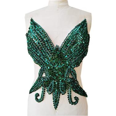 Imagem de Aplique de strass puro costurado à mão em malha branca costurada em miçangas, lantejoulas, remendos acessórios para roupas sociais (verde)