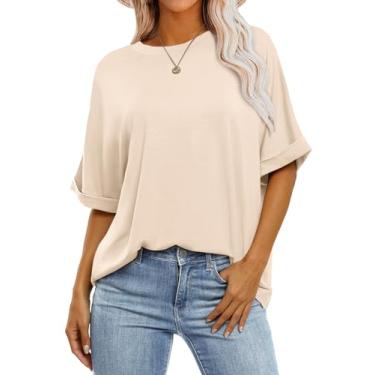 Imagem de ANRABESS Camisetas femininas grandes de manga curta gola redonda verão camisetas casuais soltas básicas 2024 roupas modernas, Creme, P