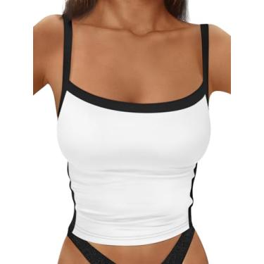 Imagem de Trendy Queen Camiseta feminina regata sem mangas costas nadador camiseta slim fit casual verão 2024, Branco, PP