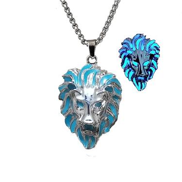 Imagem de Colar de leão para mulheres e homens, luminoso, animal, leão, leão, colar de aço inoxidável, que brilha no escuro, joia hip hop, presente, Aço inoxidável, Sem Pedra Preciosa