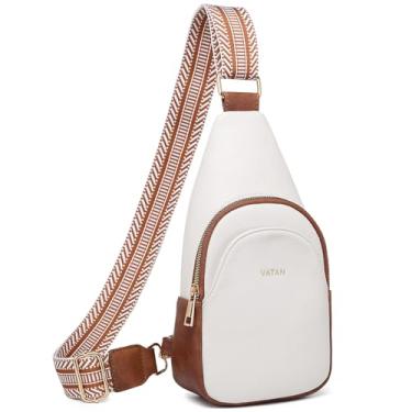 Imagem de VATAN Pequena bolsa tiracolo feminina de couro, pochete transversal, D-marrom com branco, Bolsa tiracolo feminina moderna