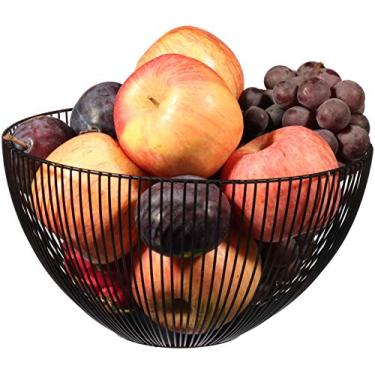 Imagem de Cq acrylic Cesta de frutas de arame de metal, cestas redondas grandes de armazenamento para pão, tigela de frutas, suporte de vegetais para lanches, tigela de frutas moderna para decorar balcão de
