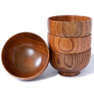 Imagem de Tigela de madeira feita à mão, caneca para arroz, sopa, mergulho, café, chá, decoração, 4PCS Jujube Bowls, S: 4-1/8 inch Dia by 2-5/8 inch High, 1