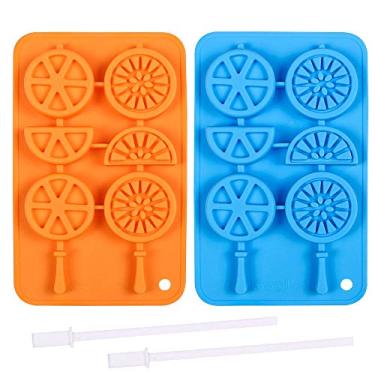 Imagem de Webake Formas de silicone para cubos de gelo, moldes de picolé de frutas de cubo de gelo com palitos reutilizáveis, 2 pacotes de molde de pirulito gigante, moldes de chocolate em forma de fruta, molde