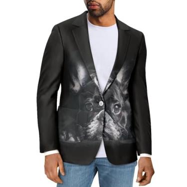 Imagem de Sprowallow Blazer masculino casual slim fit um botão elegante casaco esportivo lapela entalhada terno de negócios blazers jaqueta outono, Cão preto, P