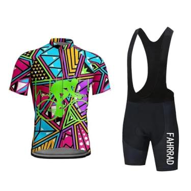 Imagem de Camiseta masculina de ciclismo, blusa de manga curta para ciclismo + calção acolchoado 9D, traje de ciclismo respirável para o verão (Green,XL)