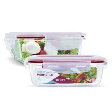Imagem de 2 Potes Hermeticos 640ml Vidro Retangular Univendas