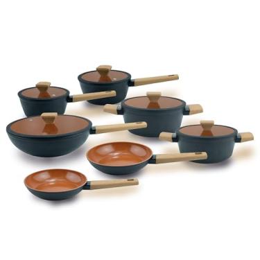 Imagem de Jogo De Panelas Revestimento Cerâmico Indução Preto 7 Peças Fracalanza