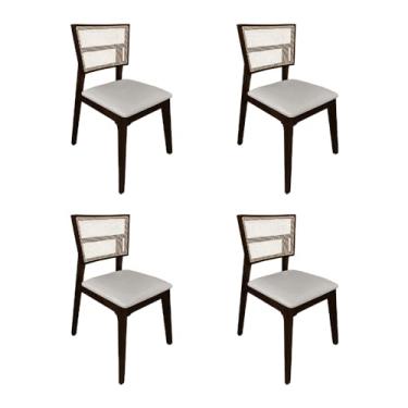 Imagem de Kit 4 Cadeiras De Jantar Manuela Em Tela Assento Veludo Bege Base Em Madeira Maciça - Castanho