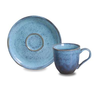 Imagem de Kit 12 Pcs Com 6 Xicaras 120ml + 6 Pires Cerâmica Azul Design Rústico Vintage Cantinho Do Café Leite Luxo Mesa Posta Chá Da Tarde Louça Diferente