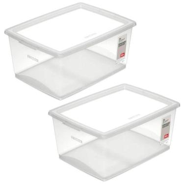 Imagem de Kit 2 Caixas Organizadoras com Tampa 30L Click Cesto Plástico Escritório Closet Lavanderia