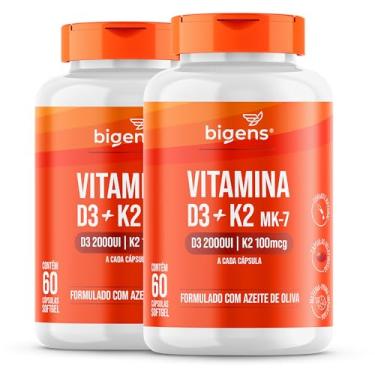 Imagem de Vitamina D3 2000UI + K2 MK-7 100mcg, Formulado com azeite de oliva, Biogens, Kit 2x 60 cápsulas