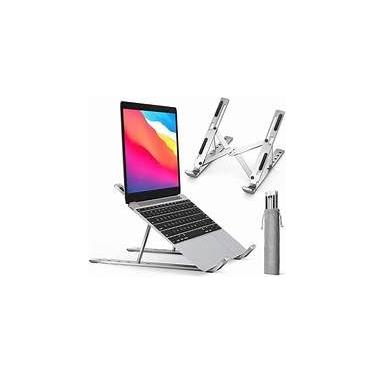 Imagem de Suporte para Notebook e Tablet em Alumínio Resistente Apoio Mesa em Metal Articulado Dobrável Ajustável com Altura Regulável Portátil Base para Laptops - Premium