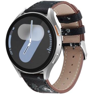 Imagem de DEALELE Pulseiras compatíveis com Samsung Galaxy Watch 6/6 Classic / 5/5 Pro / 4/4 Classic / 3 41 mm / Active 2, pulseira de substituição de couro impressa de 20 mm para mulheres e homens (flor