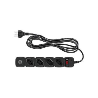 Imagem de Filtro Linha Protetor Eletronico Com 4 Tomadas E2 Usb Preto - Intelbra