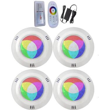 Imagem de Kit 04 REFLETOR LED PISCINA HIPER LED 15W ABS RGB ROSCA - Brustec