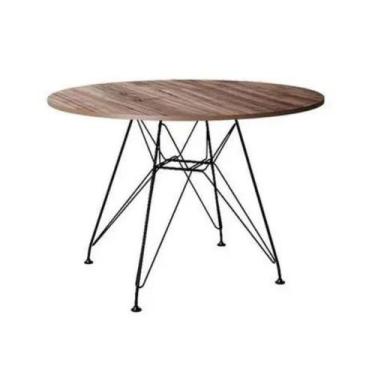 Imagem de Mesa Eiffel Redonda 110cm Tampo De Madeira Amendôa Com Base De Ferro P