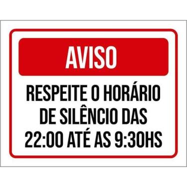 Imagem de Placa Sinalização Aviso Respeite Horário De Silêncio 36X46 - Sinalizo